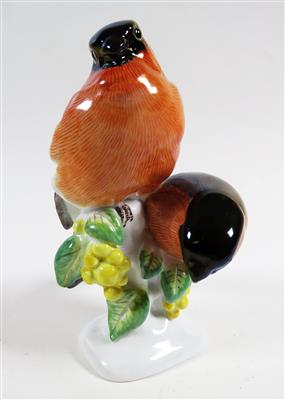 Zwei Gimpel auf Stamm mit Früchten, Entwurf Erich Oehme 1913, Meissen, 1973 - Schmuck, Kunst & Antiquitäten