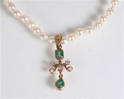 Brillant Smaragd Kulturperlanhänger - Jewellery, antiques and art