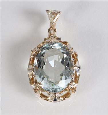 Diamant Aquamarin Anhänger - Gioielli, arte e antiquariato
