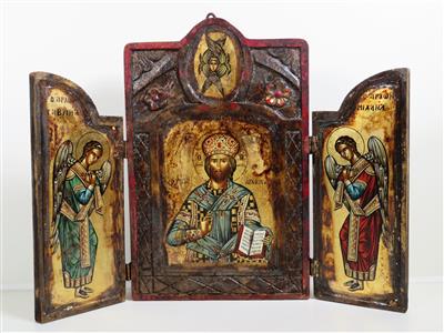 Griechisches Ikonen-Triptychon, wohl 20. Jahrhundert - Schmuck, Kunst & Antiquitäten