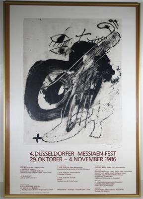 Veranstaltungsplakat mit Motiv von Antoni Tapies und Gefälligkeitssignatur des Künstlers, 1986 - Gioielli, arte e antiquariato