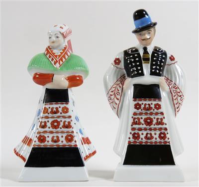 Zwei Figuren aus der Bauernhochzeit: Bräutigam und Bäuerin, Herend, Ungarn, 1970er Jahre - Klenoty, umění a starožitnosti