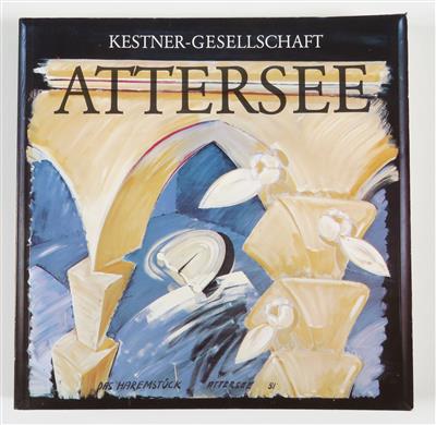 Ausstellungskatalog Attersee 1985 mit kleiner Gefälligkeitszeichnung des Künstlers - Klenoty, umění a starožitnosti