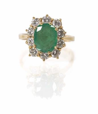 Smaragd Brillanring zus. ca. 1,20 ct - Jewellery, antiques and art