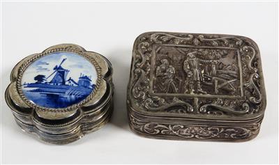 Zwei unterschiedliche kleine Deckeldosen, beide wohl niederländisch, 19. Jhdt. - Schmuck, Kunst & Antiquitäten
