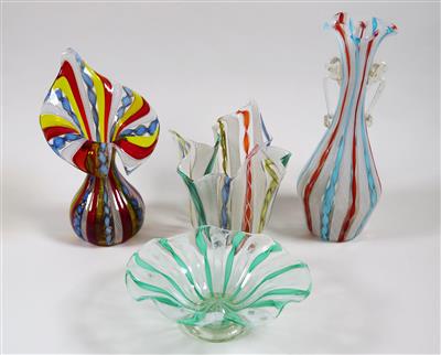 2 kleine Vasen, 1 Fazzoletto,1 Schälchen, Murano, 2. Hälfte 20. Jahrhundert - Schmuck, Kunst & Antiquitäten