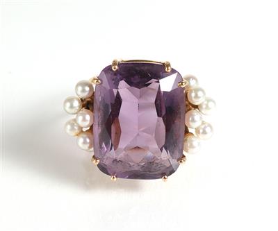 Amethyst Kulturperlendamenring - Schmuck, Kunst & Antiquitäten