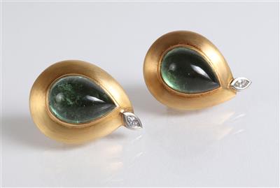 2 Diamant Turmalinohrsteckclipse - Jewellery, antiques and art