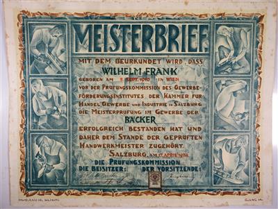 Bäcker-Meisterbrief 1934, Entwurf Georg Jung - Schmuck, Kunst & Antiquitäten