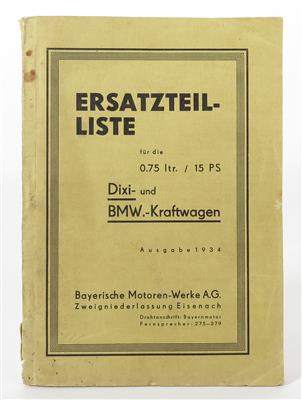 Dixi- und BMW-Kraftwagen "Ersatzteil-Liste" - Klenoty, umění a starožitnosti