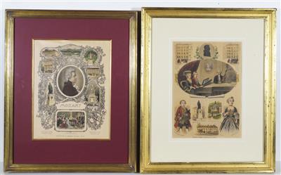 Familie Mozart: Konvolut von zwei historischen Druckgraphiken, 1879 bzw. 1906: a) - Jewellery, antiques and art