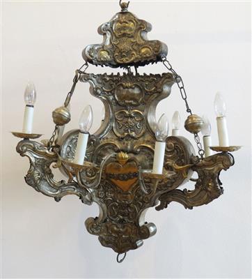 Neunflammiger Kronleuchter in Form einer Ampel, 19. Jahrhundert, unter Verwendung barocker Teile - Schmuck, Kunst & Antiquitäten