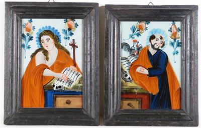 Zwei Hinterglasbilder, Böhmen, Buchers, wohl Ende 19./frühes 20. Jahrhundert - Gioielli, arte e antiquariato