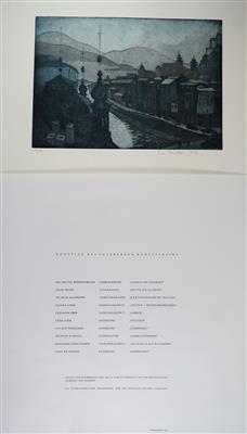 Grafikmappe Salzburger Kunstverein 1982 mit zehn Grafiken in unterschiedlichen Drucktechniken: - Schmuck, Kunst & Antiquitäten