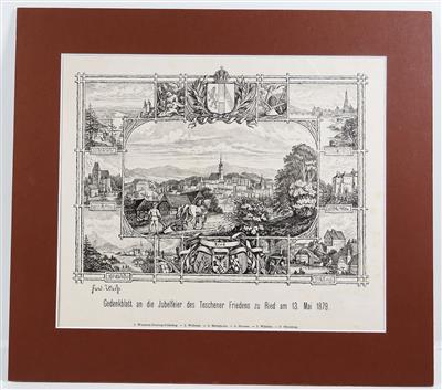 "Gedenkblatt an die Jubelfeier des Teschener Friedens zu Ried am 13. Mai 1879" - Schmuck, Kunst & Antiquitäten