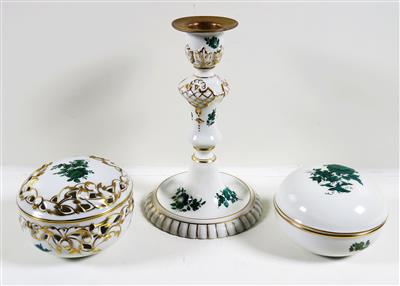 Kerzenhalter, 2 Deckeldosen, Augarten, Wien, 2. Hälfte 20. Jahrhundert - Schmuck, Kunst & Antiquitäten