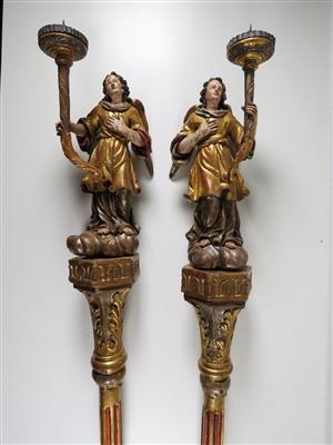 Paar Prozessionsstangen mit Leuchterengel, 19. Jahrhundert - Schmuck, Kunst & Antiquitäten