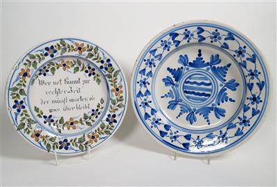 Mühlviertler Teller und böhmischer Teller mit Spruch, 19. Jahrhundert - Schmuck, Kunst & Antiquitäten