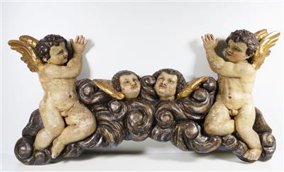 Zwei Putti und zwei Engel über Wolkenbank im Barockstil,1. Hälfte 20. Jahrhundert - Gioielli, arte e antiquariato
