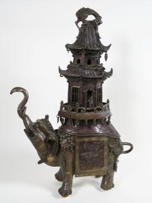 Elefant mit Pagode - Räuchergefäß, Japan oder China, Ende 19. Jahrhundert - Jewellery, Works of Art and art