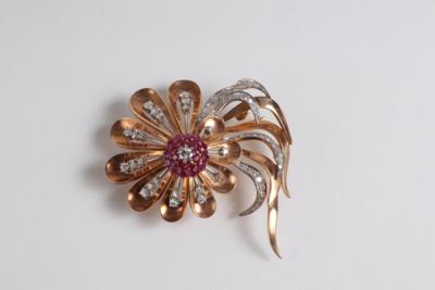 Brillant Diamantbrosche "Blume" zus. ca. 1,40 ct - Schmuck, Kunst & Antiquitäten