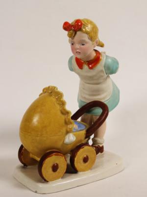 Kind mit Puppenwagen, Entwurf Stephan Dakon, Keramos, Wien, vor 1949 - Schmuck, Kunst & Antiquitäten