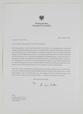 Gedrucktes Schreiben von Bundespräsident Alexander van der Bellen - Z pozůstalosti SEPP FORCHER
