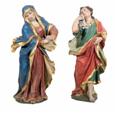Trauernde Hl. Maria und Hl. Johannes der Evangelist, Alpenländisch, 1. Hälfte 18. Jahrhundert - Schmuck, Kunst & Antiquitäten