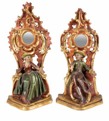 Zwei Taschenuhrständer - Galantes Paar, Gröden, Anfang 19. Jahrhundert - Antiques, art and jewellery