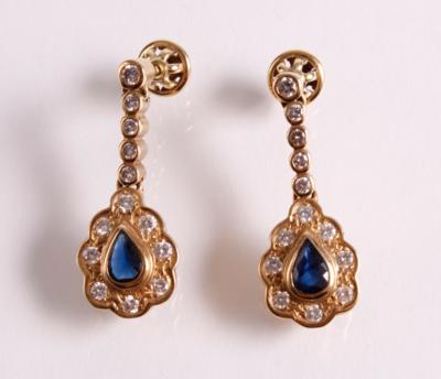 2 Brillant Saphir Ohrsteckgehänge zus. ca. 0,80 ct - Antiques, art and jewellery