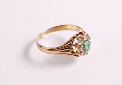 Altschliffdiamant Smaragd Damenring - Antiques, art and jewellery