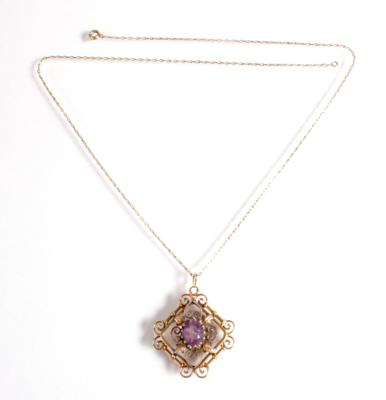 Amethyst Anhänger an Fassonhalskette - Antiques, art and jewellery