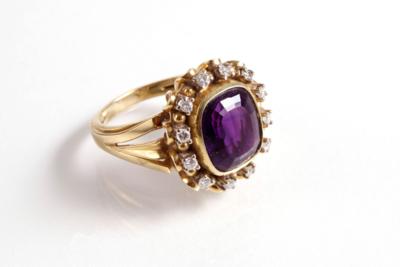 Brillant Amethyst Damenring zus. ca. 0,35 ct - Antiques, art and jewellery