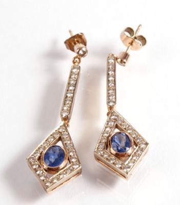 2 Brillant Saphir Ohrsteckgehänge zus. ca. 1,10 ct - Antiques, art and jewellery