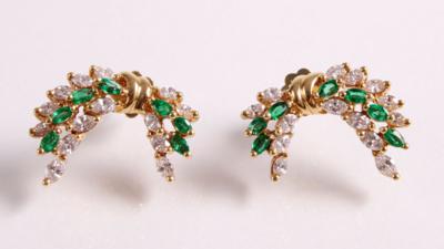 Diamant Smaragdohrstecker zusammen ca. 1,10 ct - Antiques, art and jewellery
