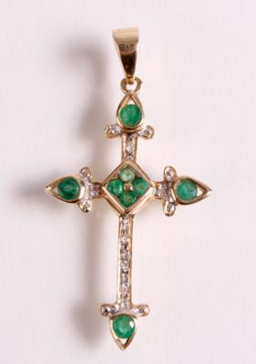 Diamant Smaragd Kreuzanhänger - Antiques, art and jewellery