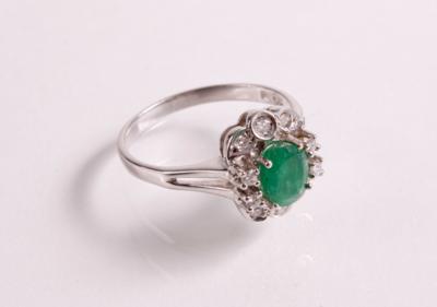Diamant Smaragd Damenring zus. ca. 0,10 ct - Gioielli, arte e antiquariato