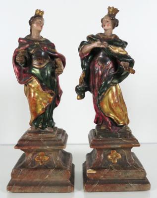 Hl. Barbara und hl. Katharina oder Margareta?, 2. Hälfte 18. Jahrhundert - Schmuck, Kunst & Antiquitäten