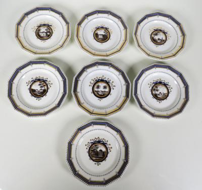 7 kleine "Perl"-Vedutenteller, Nymphenburg, 20. Jahrhundert - Schmuck, Kunst & Antiquitäten
