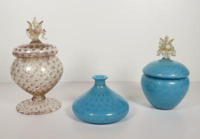 2 Deckeldosen, 1 kleine Vase, Salviati  &  C., Mitte 20. Jahrhundert - Klenoty, umění a starožitnosti