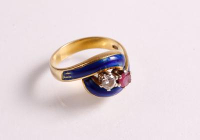Brillant Rubin Damenring - Jewellery, antiques and art