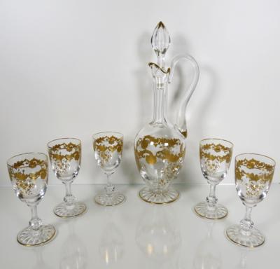 Saint-Louis Karaffe mit Stöpsel und 5 Gläser "Massenet", Cristalleries de Saint-Louis, 2. Hälfte 20. Jahrhundert - Klenoty, umění a starožitnosti