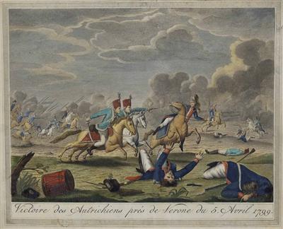 Zwei Schlachtendarstellungen Napoleonische Kriege, Österreichische Husaren gegen Franzosen - Asta di pasqua (arte e antiquariato)