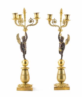 Paar klassizistische Kandelaber, wohl Frankreich, 1. Drittel 19. Jhdt. - Christmas-auction Furniture, Carpets, Paintings