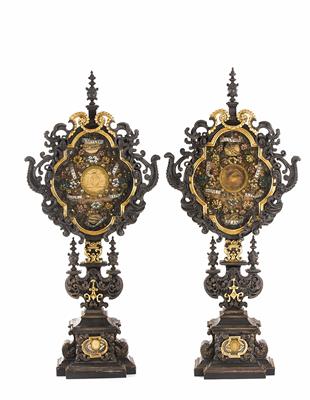 Paar Reliquien-Altaraufsätze, Alpenländisch, 2. Hälfte 18. Jhdt. - Christmas-auction Furniture, Carpets, Paintings