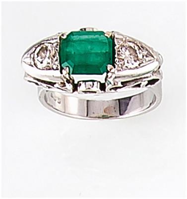 Brillant Smaragdring zus. ca.0,60 ct - Schmuck, Uhren und Antiquitäten