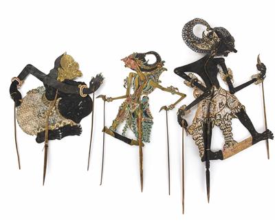 Fünf indonesische Schattenfiguren, Bali, Ende 19./20. Jahrhundert - Umění, starožitnosti, šperky – Salzburg