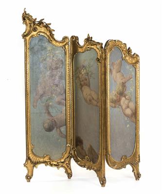 Dreiteiliger Paravent im Rokokostil, Ende 19. Jahrhundert - Vánoční aukce - obrazy, koberce, nábytek