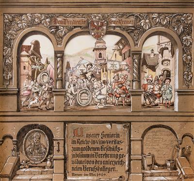 Winzer Ehrentafel-Kulissenbild, Meran um 1929 - Vánoční aukce - obrazy, koberce, nábytek