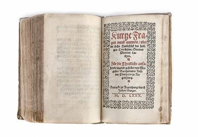 Lutherische-KatechismenSammelschrift, 1579-1584, meist mit Holzschnitten: a) - Christmas-auction Furniture, Carpets, Paintings